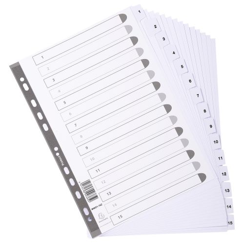 Exacompta Index 1-15 A4 160gsm Card White with White Mylar Tabs - MWD1-15Z  20581EX