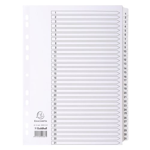 Exacompta Index 1-31 A4 160gsm Card White with White Mylar Tabs - MWD1-31Z