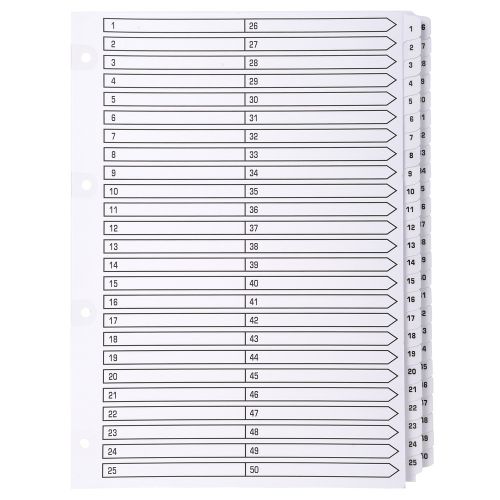 Exacompta Index 1-50 A4 160gsm Card White with White Mylar Tabs