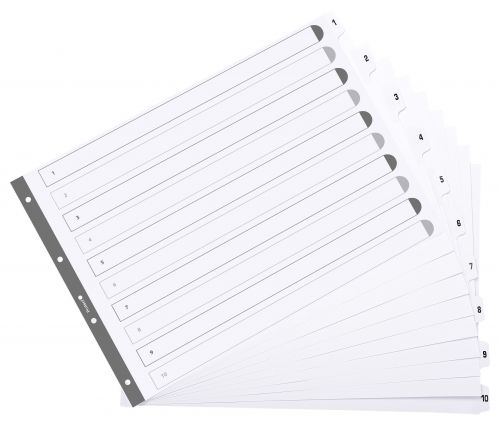 Exacompta Index 1-10 A3 160gsm Card White with White Mylar Tabs - MWD1-10A3Z Printed File Dividers 47258EX