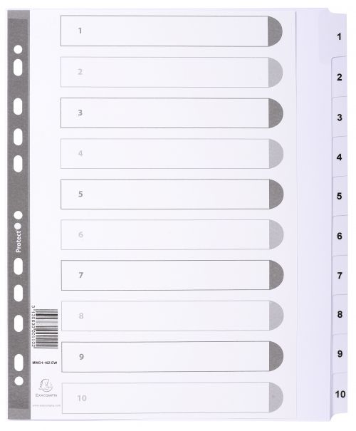 Exacompta Index 1-10 A4 Extra Wide 160gsm Card White with White Mylar Tabs - MWD1-10Z-EW