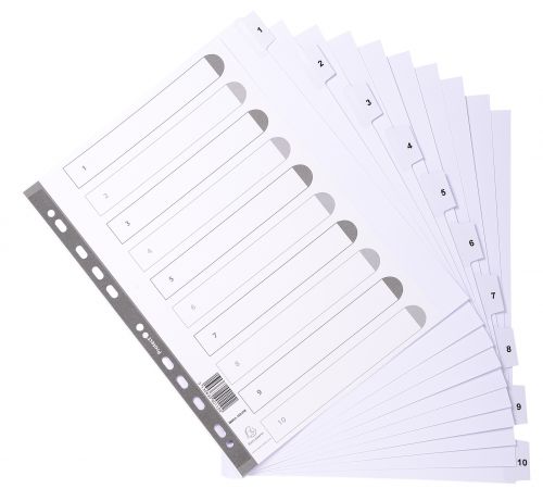 Exacompta Index 1-10 A4 Extra Wide 160gsm Card White with White Mylar Tabs - MWD1-10Z-EW Printed File Dividers 20623EX