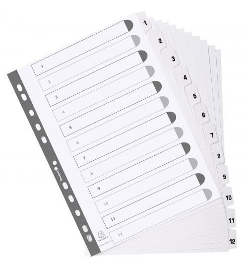 Exacompta Mylar Printed 160 GSM Indices A4 12 Part, 1 to 12 Numbered Tabs