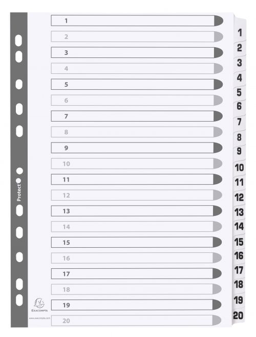 Exacompta Index 1-20 A4 160gsm Card White with White Mylar Tabs - MWD1-20Z