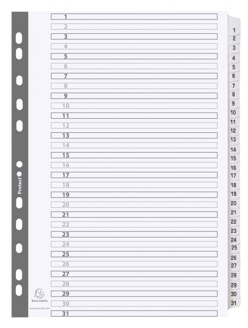 Guildhall 1-31 Index Mylar White A4 160gsm White Card