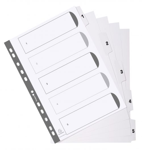 Made from 160gsm white card with white reinforced plastic tabs. The indices are A4 in size and are pre printed with 1 to 5.