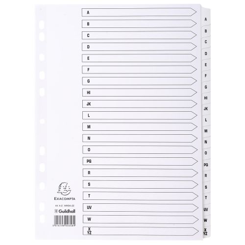 Exacompta Index A-Z A4 160gsm Card White with White Mylar Tabs