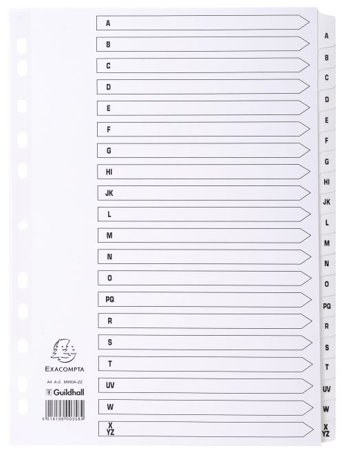 Guildhall A-Z Index Mylar White A4 160gsm White Card