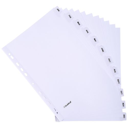 20616EX - Exacompta Index Jan-Dec A4 160gsm Card White with White Mylar Tabs - MWDJ-DZ