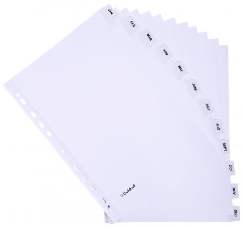 Guildhall Jan-Dec Index Mylar Wht A4 160gsm White Printed File Dividers DV1245