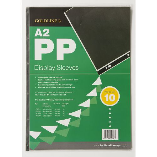 Goldline Polypropylene Display Sleeves A2 6 Holes 150 Micron Top Opening Clear (Pack 10) PDSA2Z