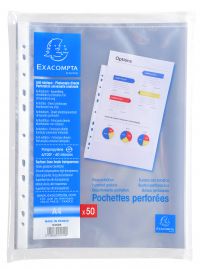 Exacompta Multi Punched Pocket Polypropylene A4 60 Micron Top Opening Clear (Pack 50) - 5250E
