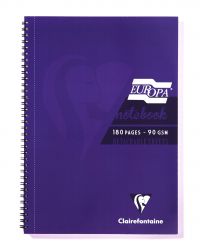 Clairefontaine Europa A5 Wirebound Card Cover Notebook Ruled 180 Pages Purple (Pack 5) - 5813Z