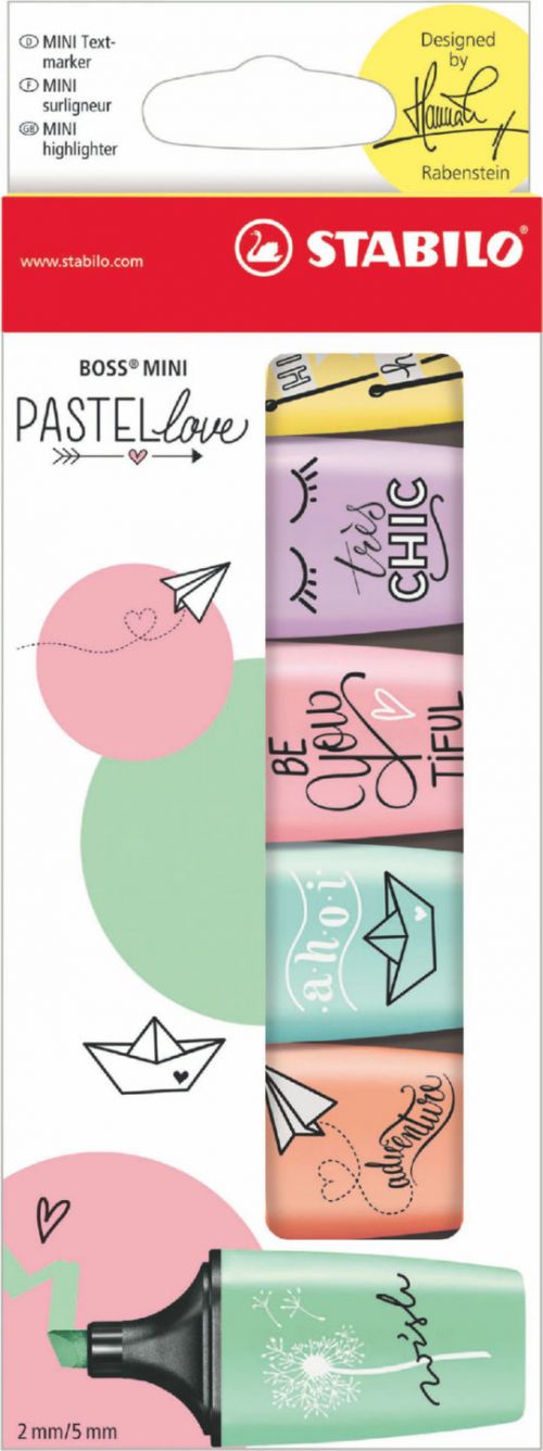 STABILO BOSS Mini Pastellove Highlighter Chisel Tip 2-5mm Line Assorted Pastel Colours (Pack 6)