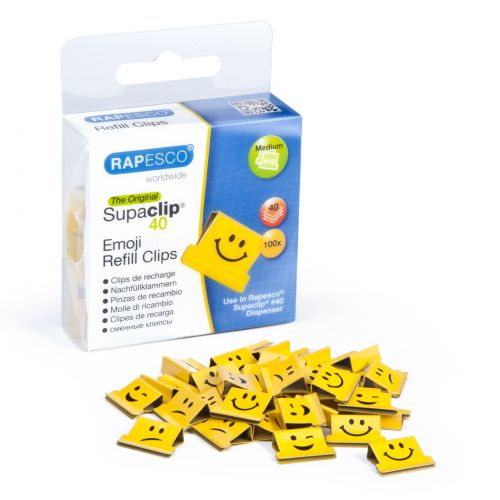 Rapesco Supaclip 40 Refill Clips Assorted Emojis Yellow 40 Sheet Capacity (Pack 100)