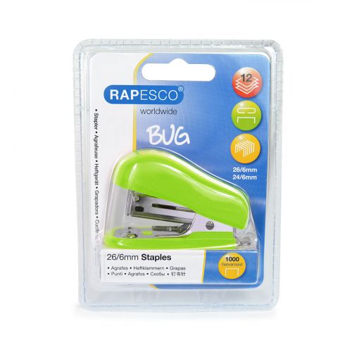 Rapesco Bug Mini Stapler Plastic 12 Sheet Green - 1411 30115RA