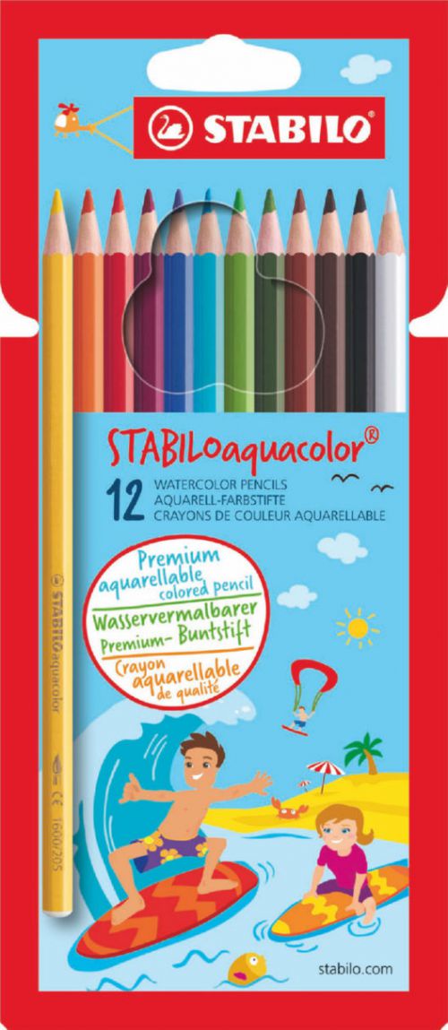 STABILOaquacolor Water Colour Colouring Pencil Assorted Colours (Wallet 12)