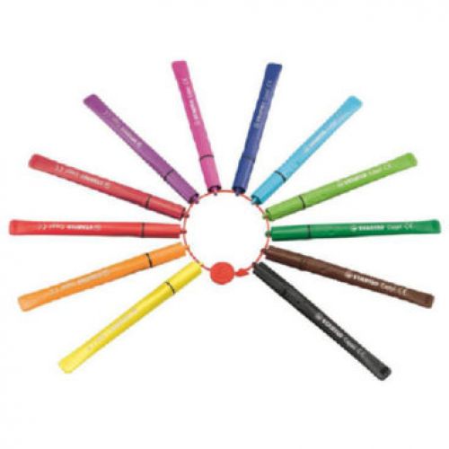 STABILO Cappi Felt Tip Pen with Cap Ring Assorted Colours (Wallet 12) - 168/12-4 Stabilo