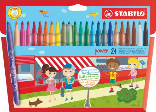STABILO power Felt Pen 2mm Line Assorted Colours (Wallet 24)