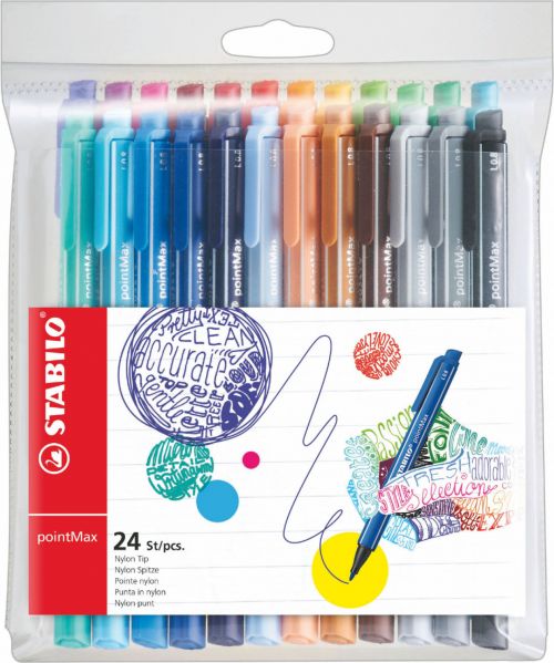 STABILO pointMax Fibre Tip Pen 0.8mm Line Assorted Colours (Wallet 24)
