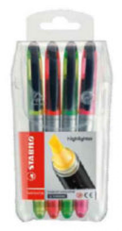 STABILO NAVIGATOR Highlighter Soft Grip Slimline Chisel Tip 1-4mm Line Assorted Colours (Wallet 4)
