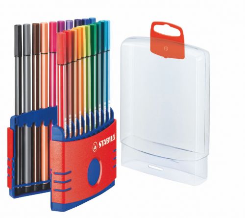 STABILO Pen 68 Fibre Tip Pen 1mm Line Assorted Colours (Wallet 20) - 6820-04