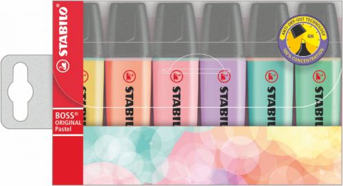 STABILO BOSS ORIGINAL Pastel Highlighter Chisel Tip 2-5mm Line Assorted Colours (Wallet 6)