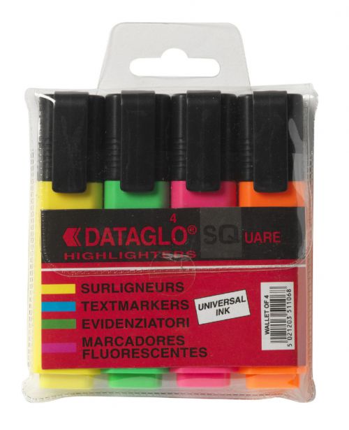 ValueX Flat Barrel Highlighter Pen Chisel Tip 1-5mm Line Assorted Colours (Pack 4)
