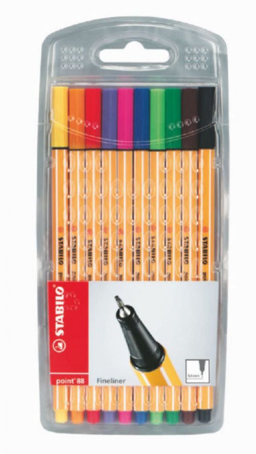 STABILO point 88 Fineliner Pen 0.4mm Line Assorted Colours (Wallet 10)