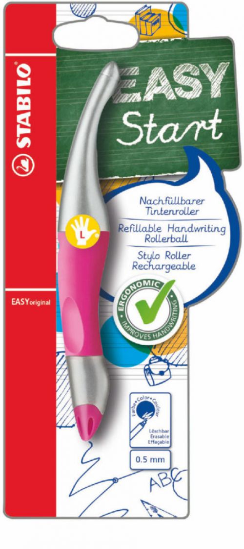 STABILO EASYoriginal Handwriting Pen 0.5mm Line Left Pink Barrel Blue Ink