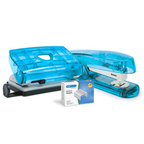 Rapesco Half Strip Stapler & Hole Punch astd Trnsprnt Clrs