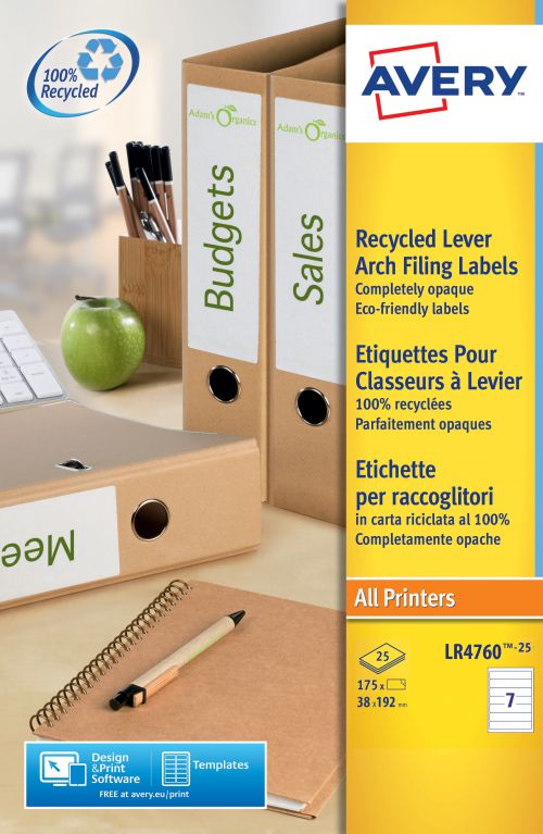 Avery Lever Arch File Label Recycled 192x38mm 175 Labels