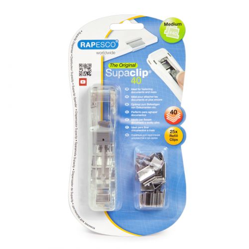 Rapesco Supaclip 40 Dispenser and 25 Stainless Steel Clips 40 Sheet Capacity