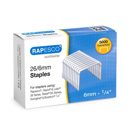 Rapesco 26/6mm Galvanised Staples Pack 5000)  | County Office Supplies