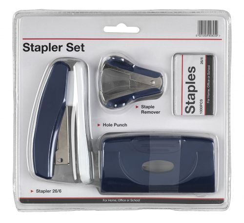 ValueX Stapler Staple Remover and Hole Punch Set Blue