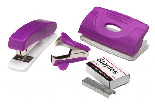 The IKON Stapler and Punch Set is brand quality and comes in two bright colours. Each set contains: half strip stapler, 10 sheet capacity plastic hole punch, staple extractor with grip and 1000 x 26/6 staples.