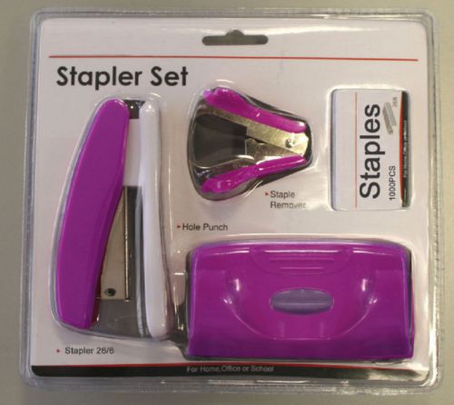 ValueX Stapler Staple Remover and Hole Punch Set Purple