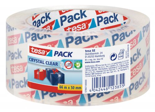 tesa Crystal Clear PP Packaging Tape 50mmx66m Trans57807 PK6