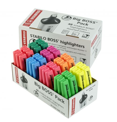 STABILO BOSS ORIGINAL Highlighter Storepack Chisel Tip 2-5mm Line 8 Assorted Colours (Pack 48)