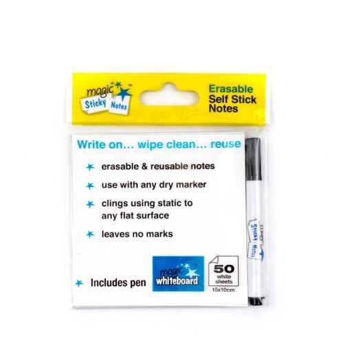 Magic Whiteboard Sticky Notes and Pen 100x100mm 50 Sheets White