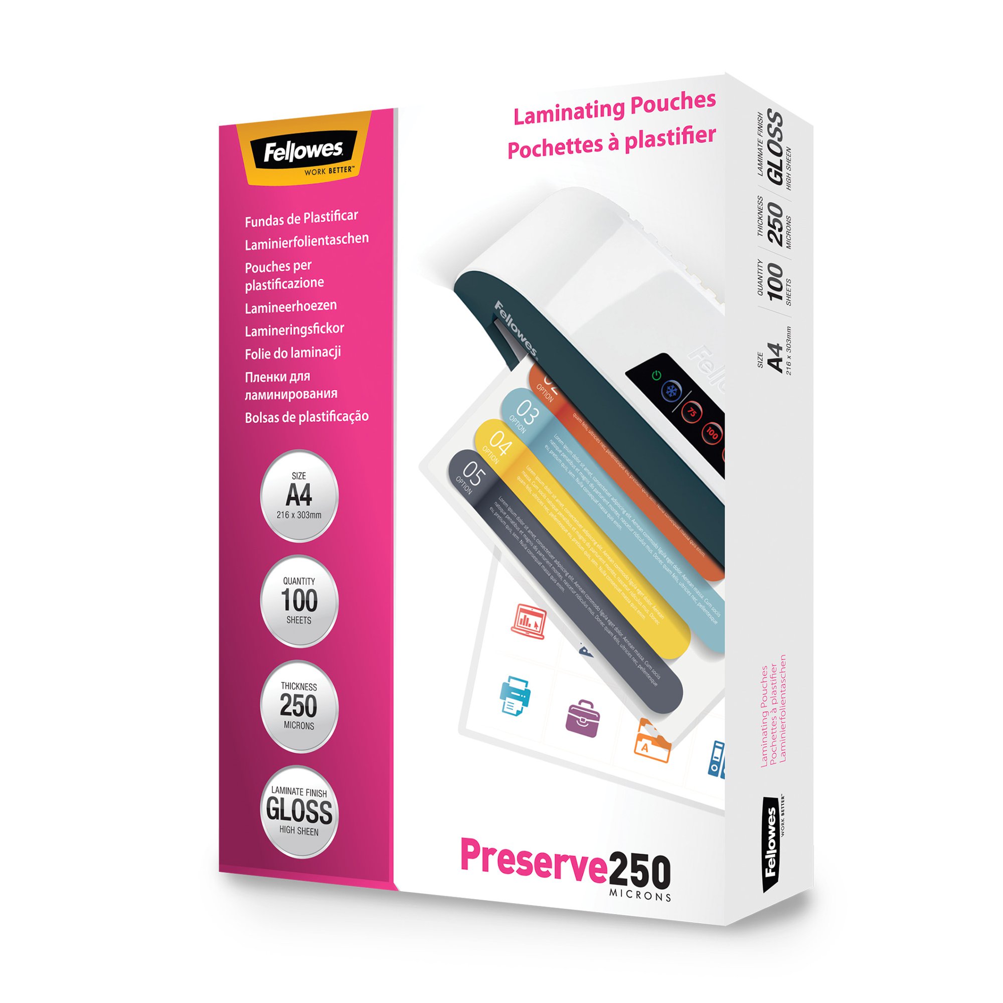 Fellowes A4 Glossy 250 Micron Laminating Pouch - Pk100