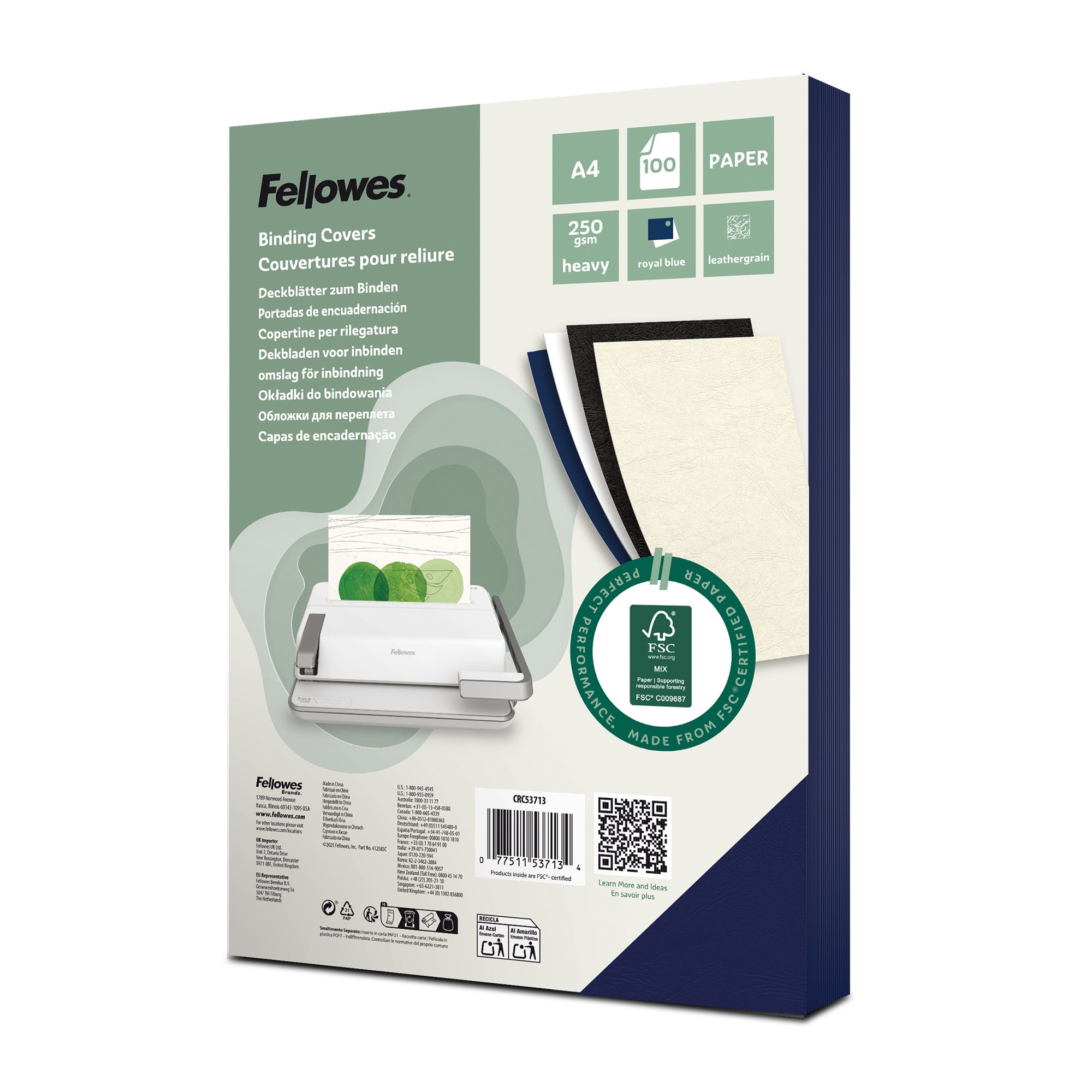 Fellowes Certified Leathergrain Covers - Royal Blue A4 Pk100