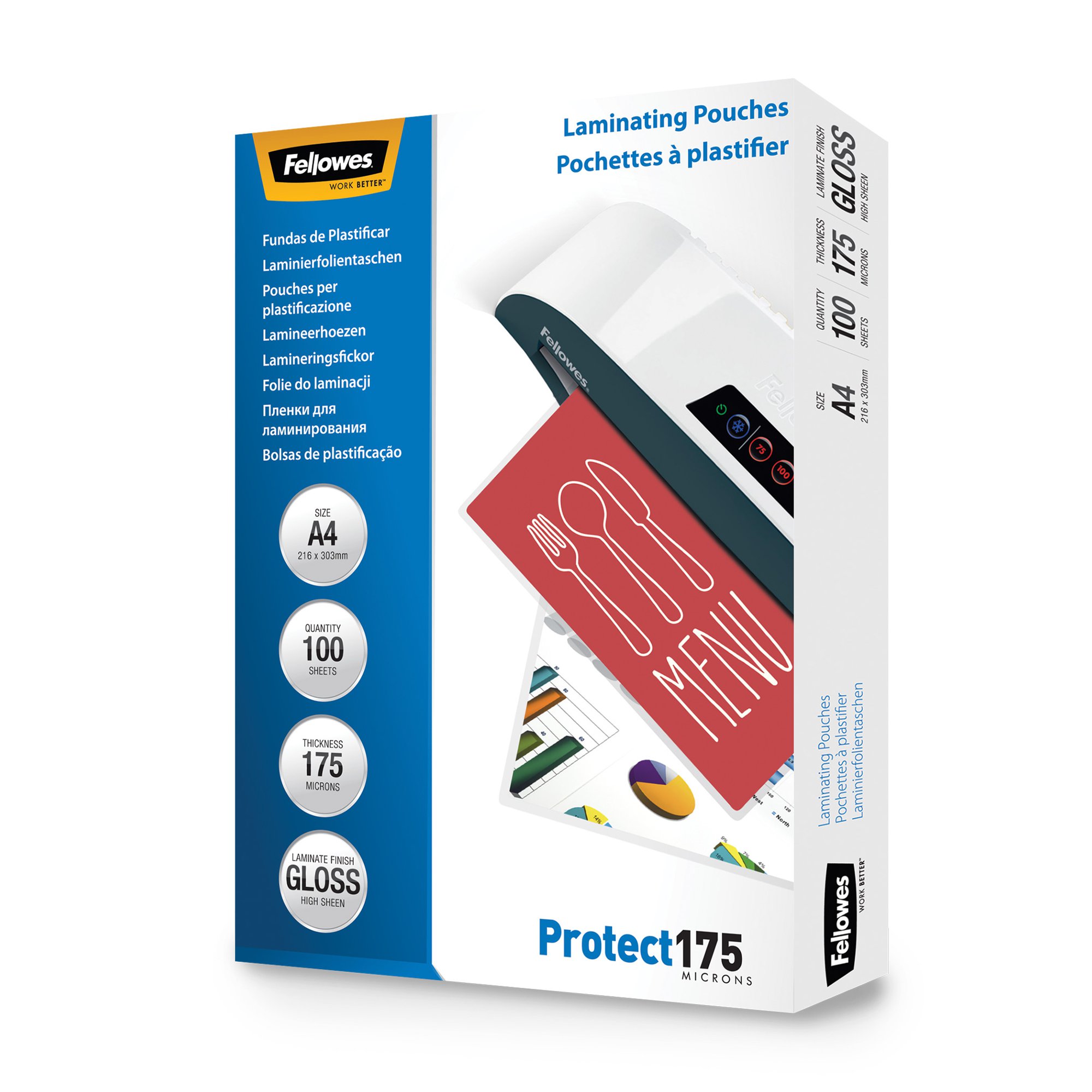 Fellowes A4 Glossy 175 Micron Laminating Pouch - Pk100