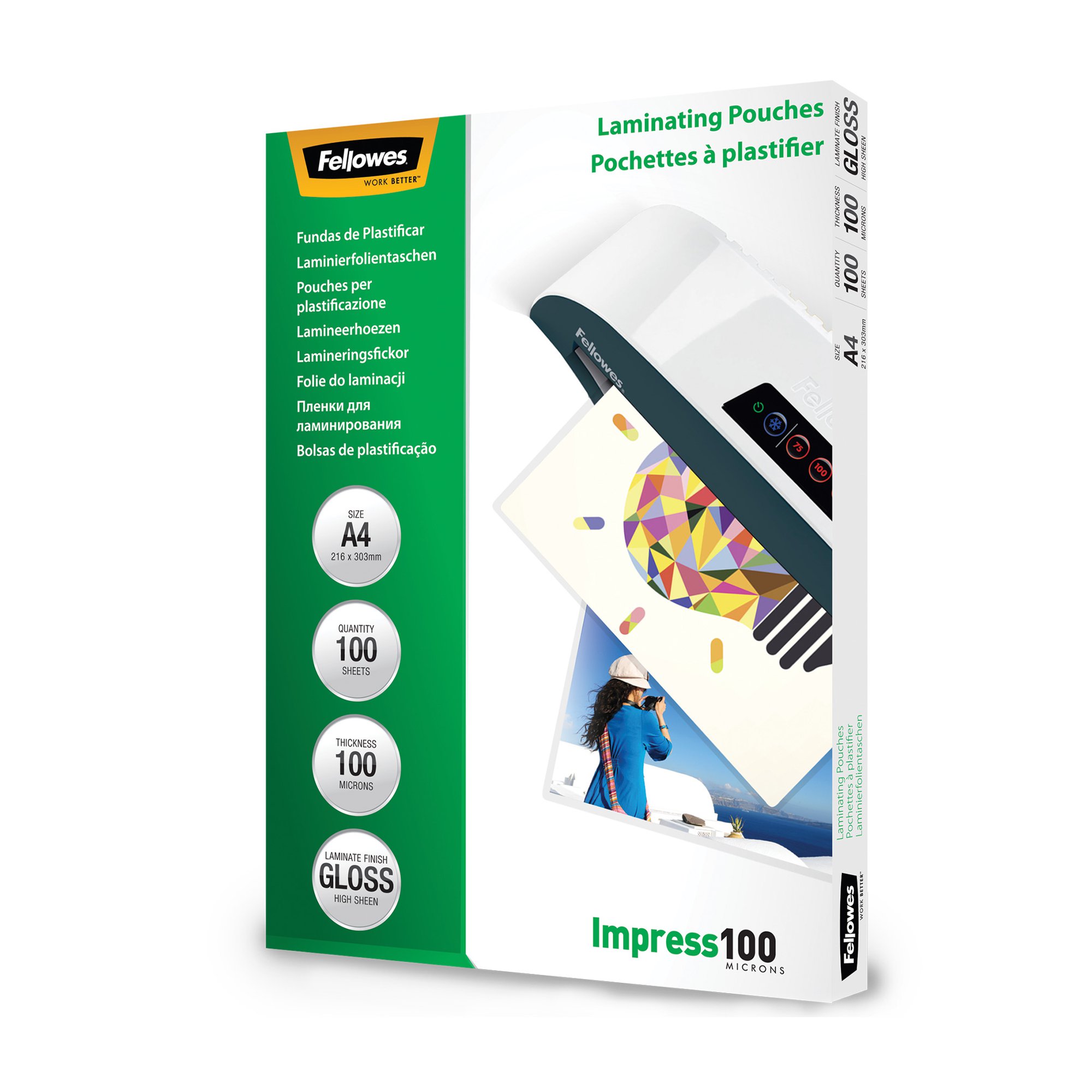 Fellowes A4 Glossy 100 Micron Laminating Pouch - Pk100