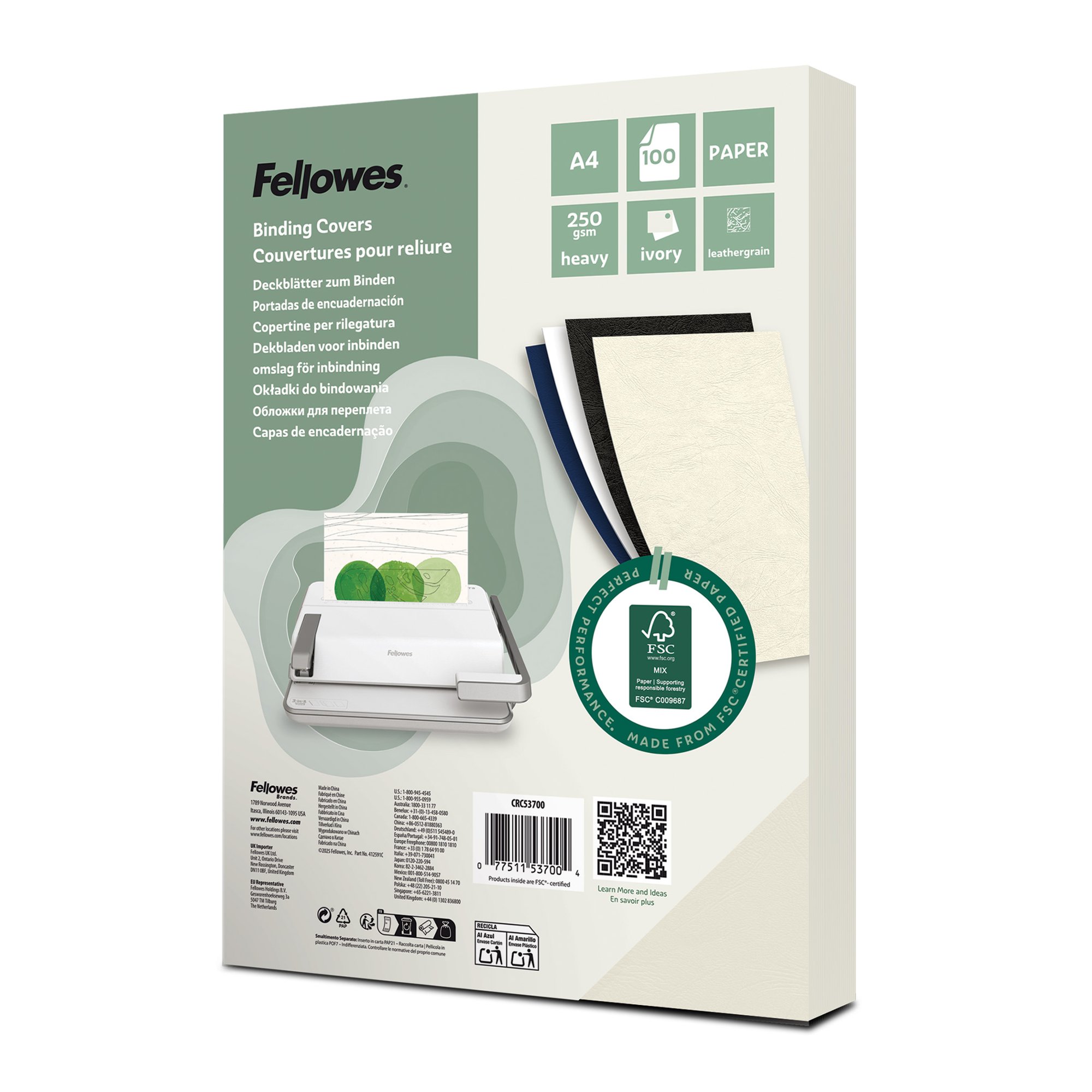 Fellowes Certified Leathergrain Covers - Ivory A4 Pk100