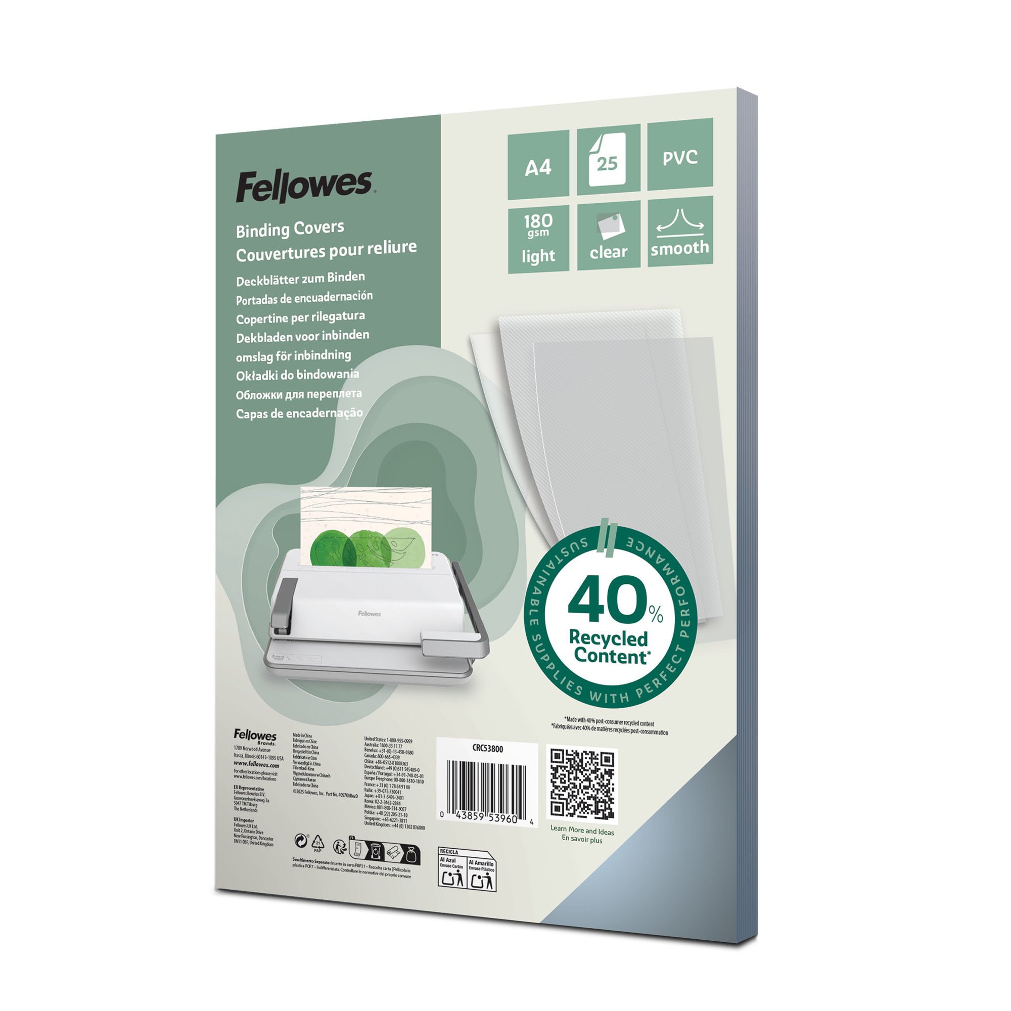 Fellowes Clear PVC Covers - 180 Micron A4 Pk25