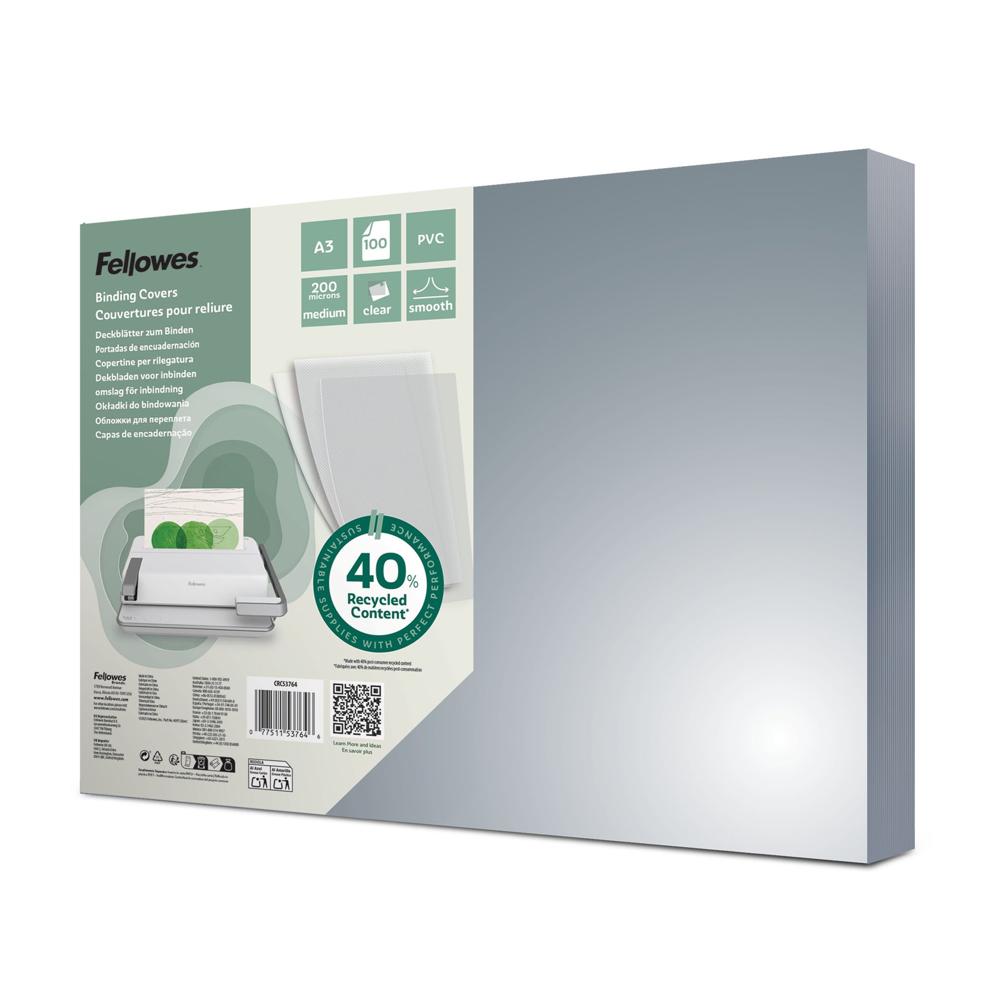 Fellowes Clear PVC Covers - 200 Micron A4 Pk100