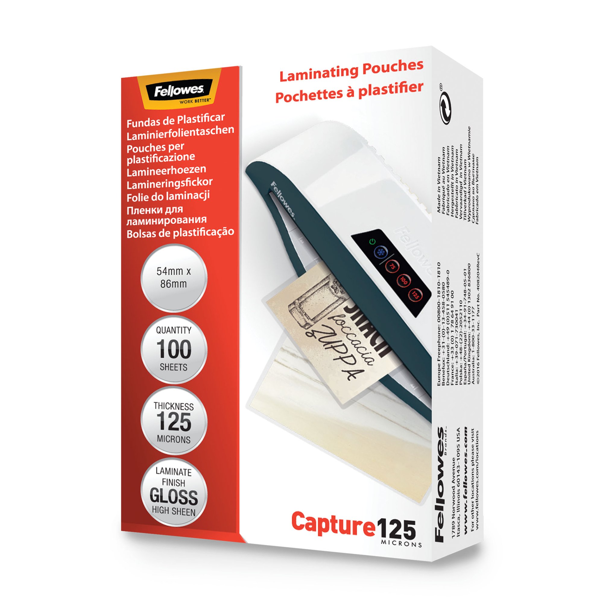 Fellowes Glossy 125 Micron Card Laminating Pouch - 54x86mm Pk100