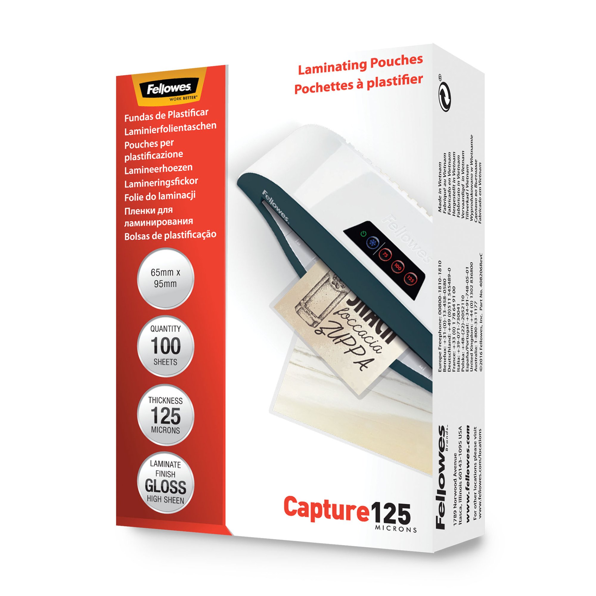 Fellowes Glossy 125 Micron Card Laminating Pouch - 65x95mm Pk100