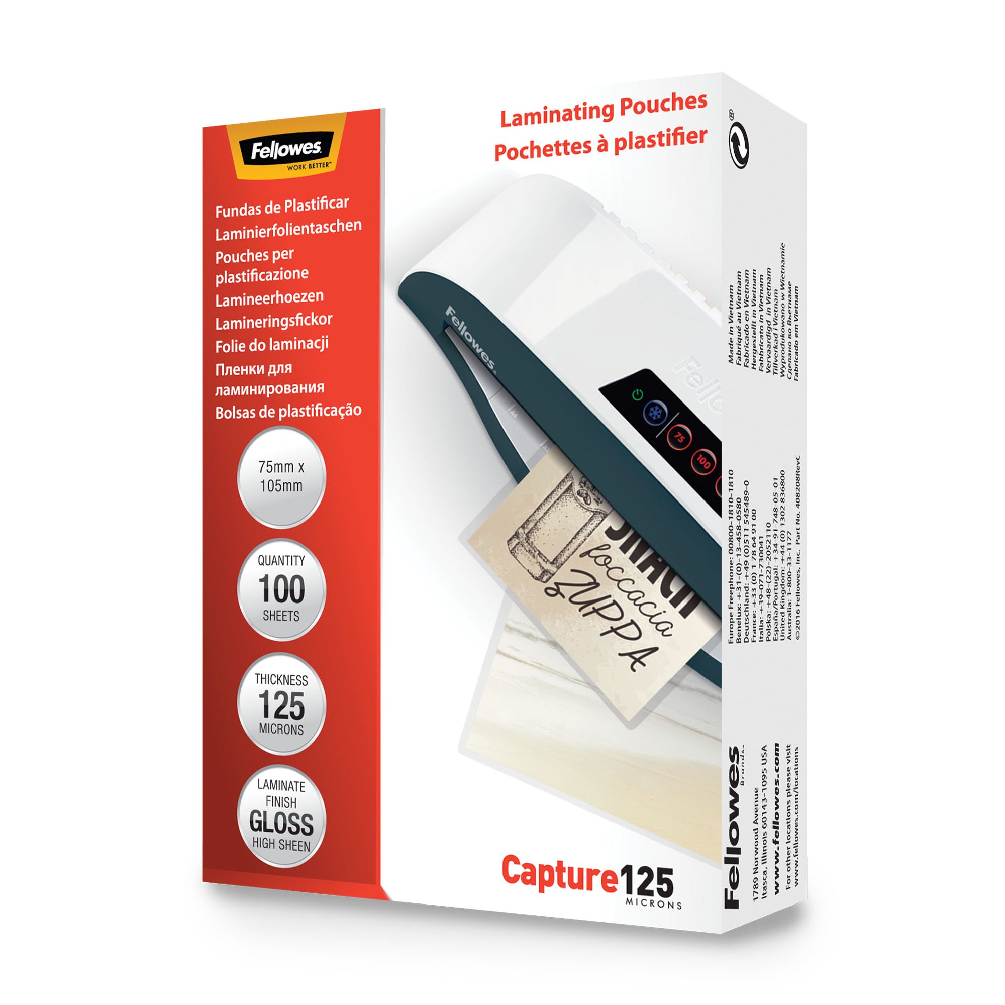 Fellowes Glossy 125 Micron Card Laminating Pouch - 75x105mm Pk100